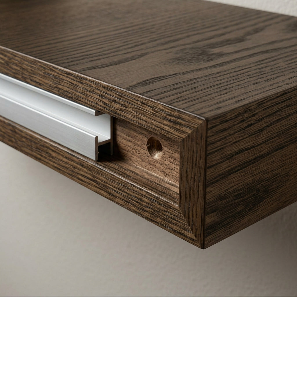 Zumbo Smoked Ash Veneer Floating Shelf Concealed Cleat 75 cm - Detail view